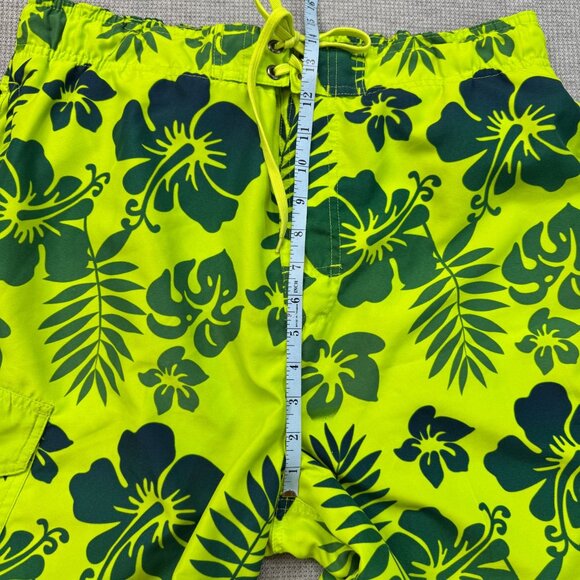 Canyon Creek Mens Sz Large Hawaiian Floral Swim Trunks Green Quick-Dry Pockets - Picture 9 of 12